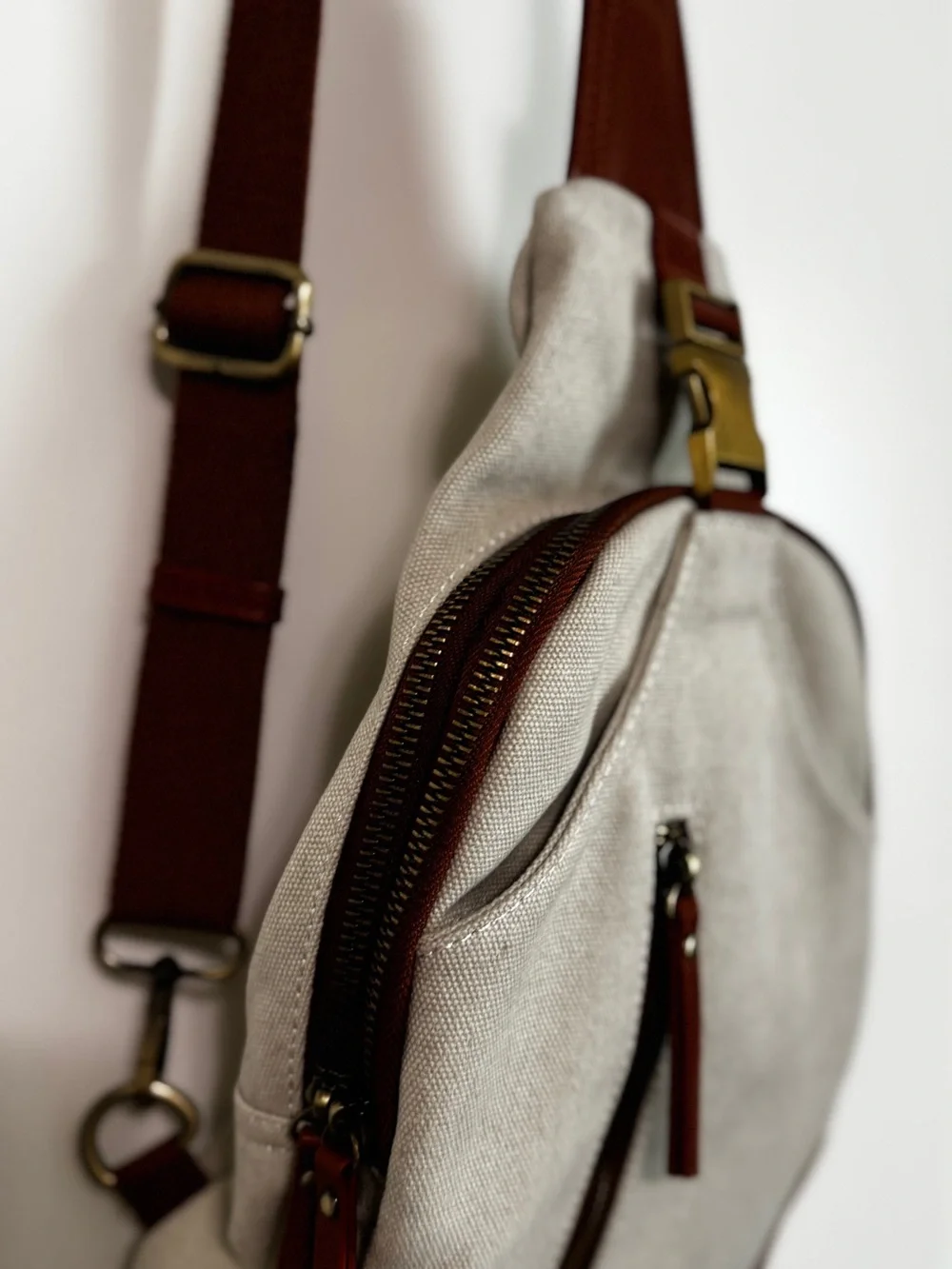 Antik Kraft Samara Canvas Sling Backpack Crossbody Cream Brown